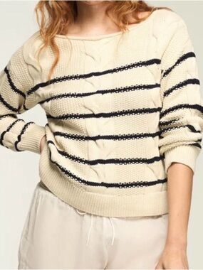 Lucky Brand Striped Cable Crew Neck Pullover Sweater Women's Size XL New!